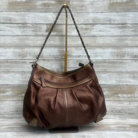 Brighton Purse Hobo Shoulder Bag Bronze Gold Metallic Leather Braided Strap - Picture 2 of 16
